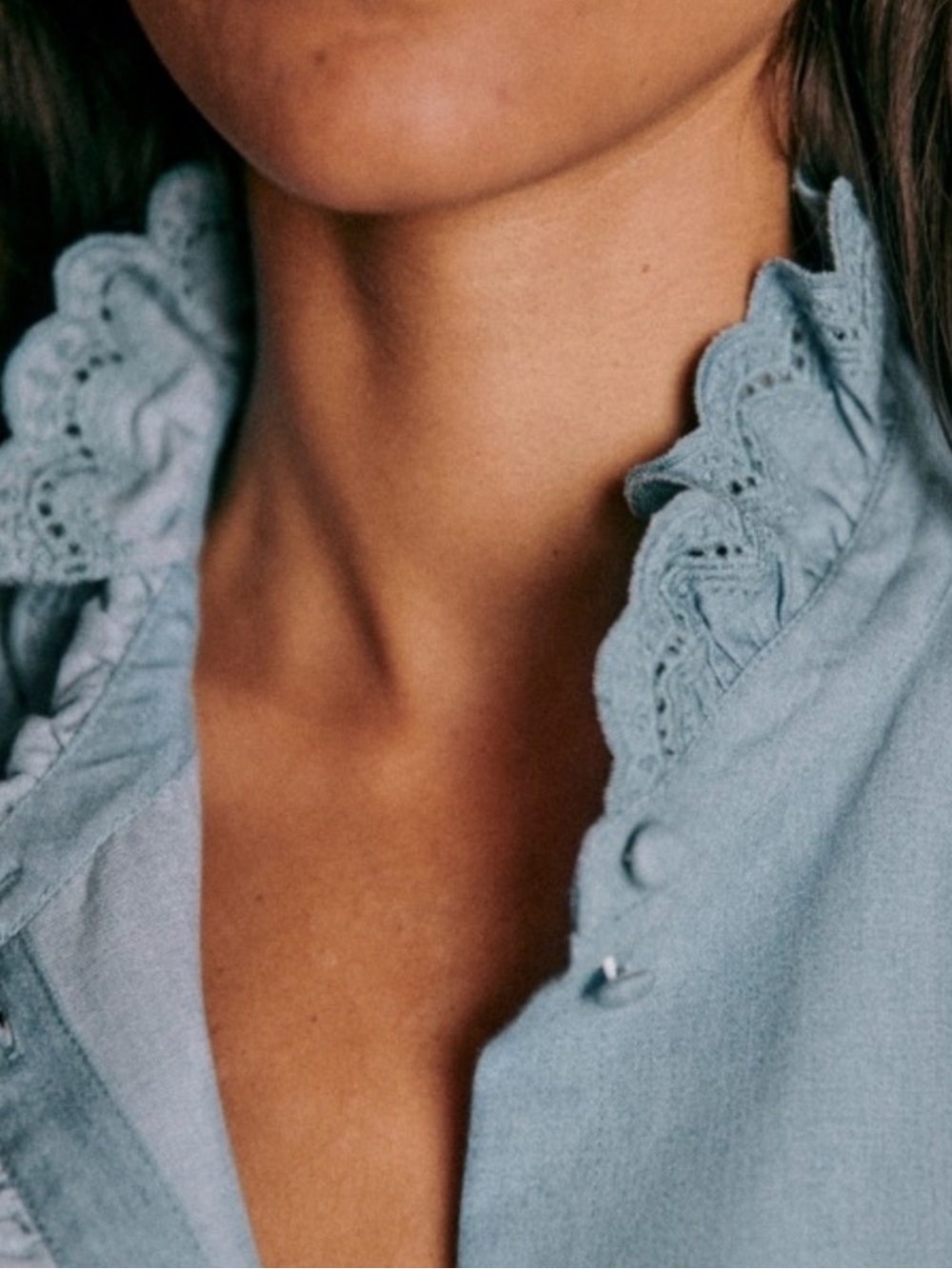 Sezane Light Blue Lace-Trim Button Blouse - Picture 2 of 5